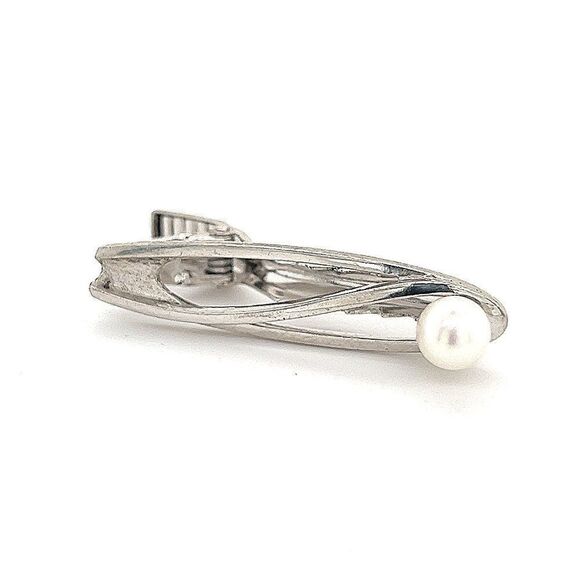 Mikimoto Estate Akoya Pearl Men's Tie Clasp Silver 7 mm 5.3 Grams M242
